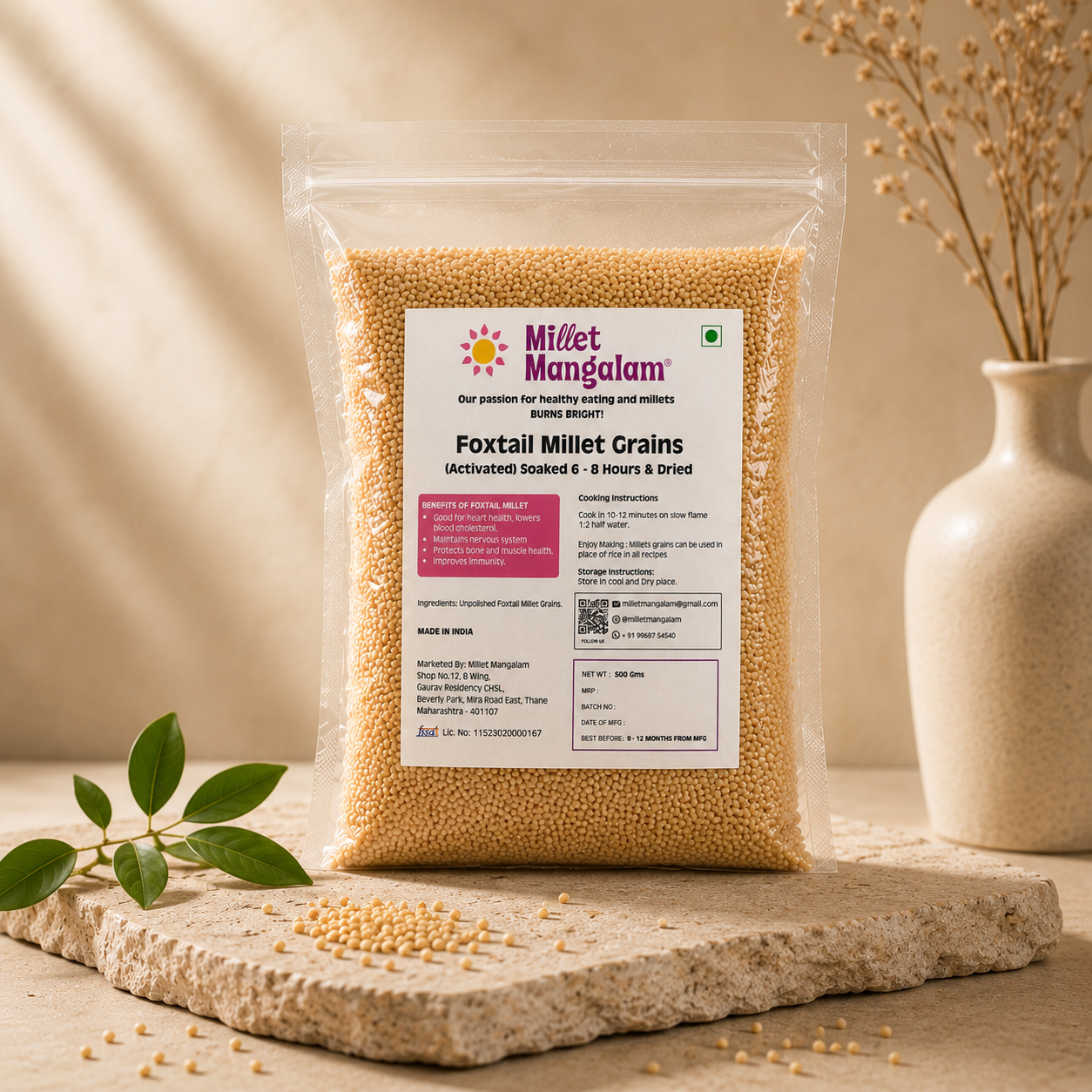 Foxtail Millet Grain (Pre-Soaked ) - 500 Gms